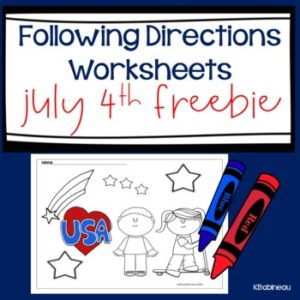 July 4th following directions worksheets freebie cover